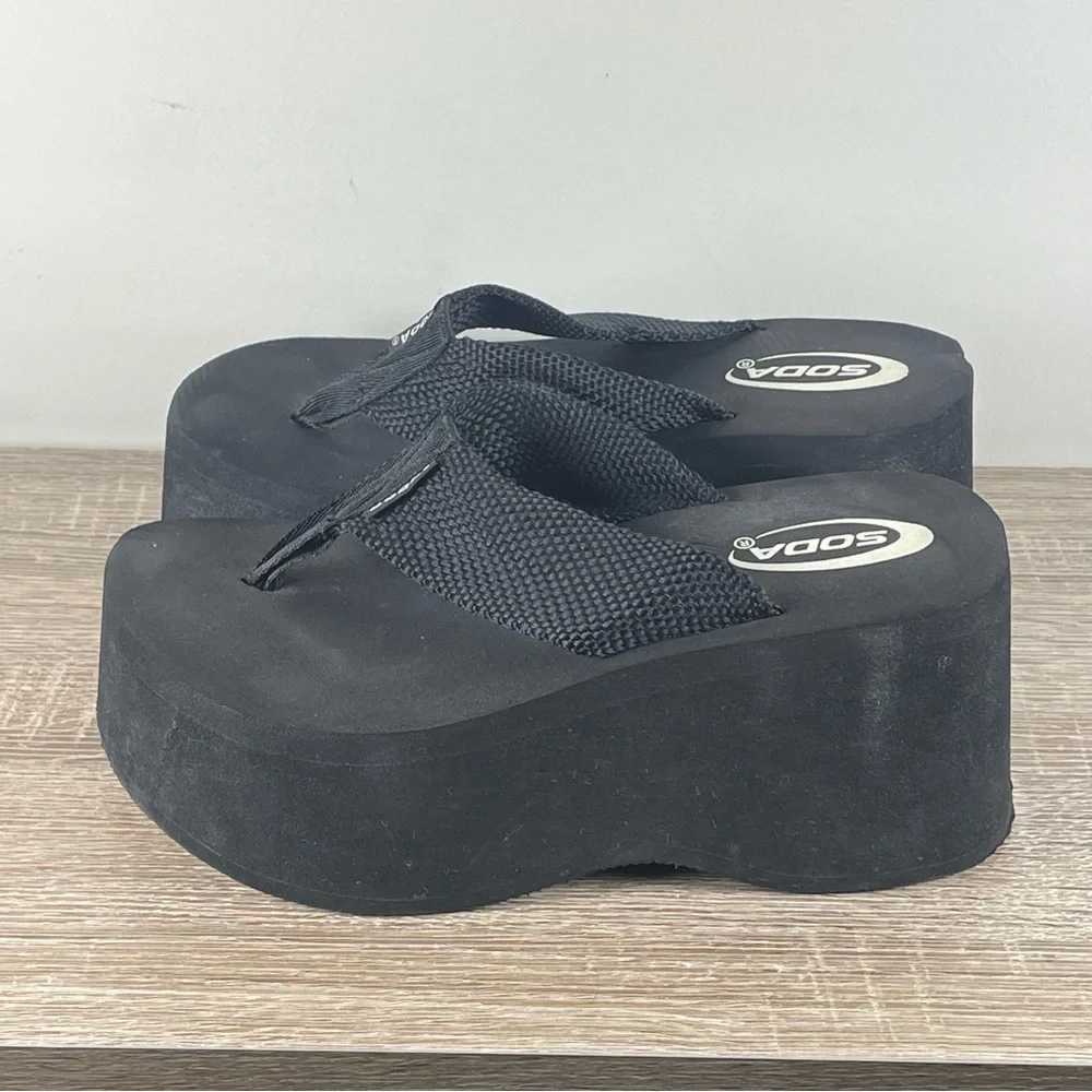 Y2K Original Soda Chunky Platform Flip Flops Wedge Thong Sandals - Size 8 - Picture 3 of 5